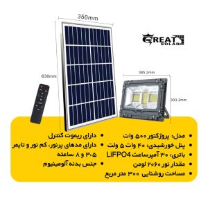پروژکتور خورشیدی 500 وات گریت سولار Greatsolar