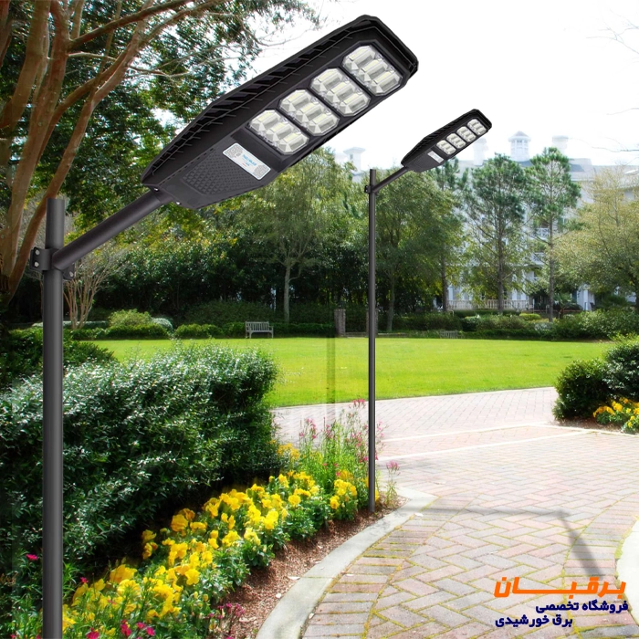 چراغ خیابانی خورشیدی پشت پنل 100 وات گریت سولار Great solar 5 چراغ خورشیدی ارزان